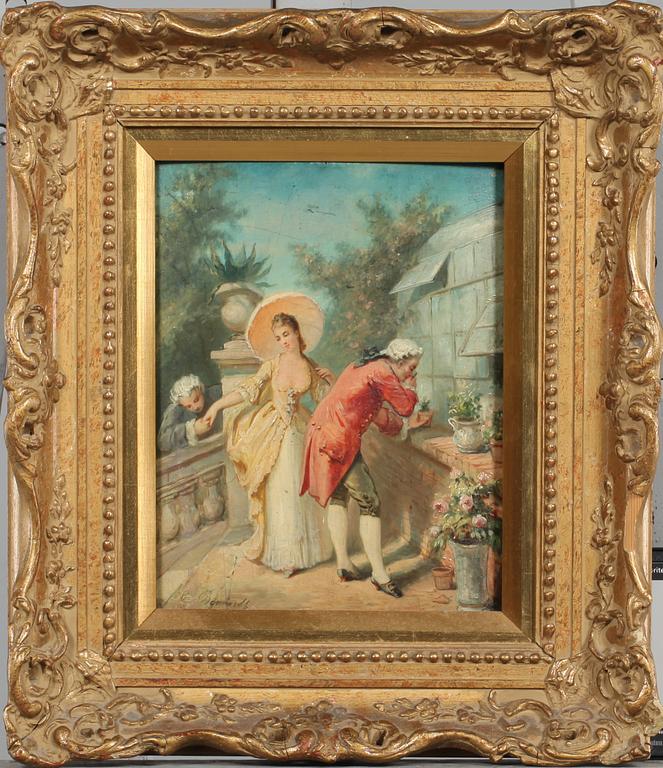 OKÄND KONSTNÄR, olja på pannå, otydligt signerad, 1800-tal.