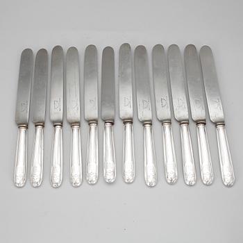 MATKNIVAR, 6+6 stycken, silver, bla Pehr Zethelius, Stockholm, 1800-talets första hälft.