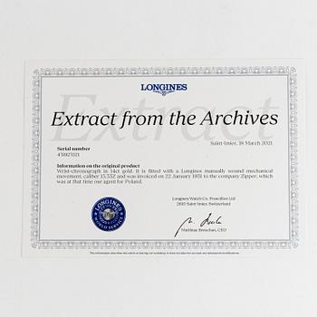 Longines, "Monopusher", "F. Woroniecki Warszawa", chronograph, wristwatch, 35 mm.
