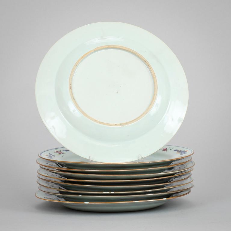TALLRIKAR, 9 st, kompaniporslin.  Kina, 1700-tal, Qianlong.