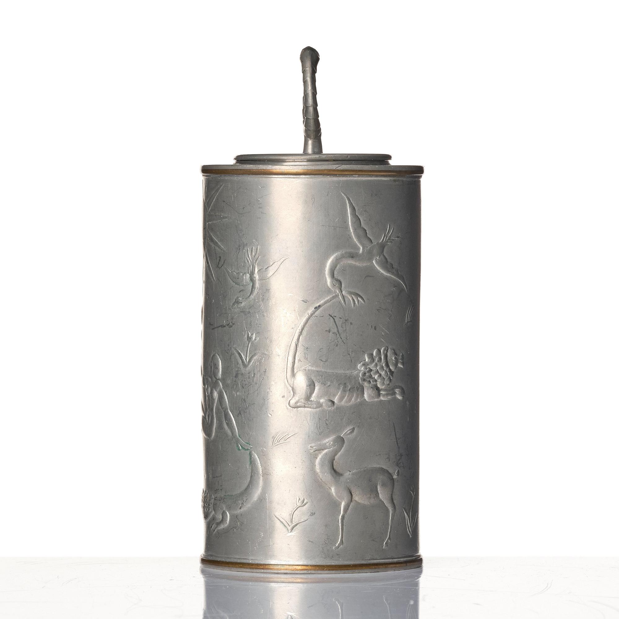 Nils Fougstedt, a pewter and brass jar model "A 608”, Firma Svenskt Tenn, Stockholm 1929.