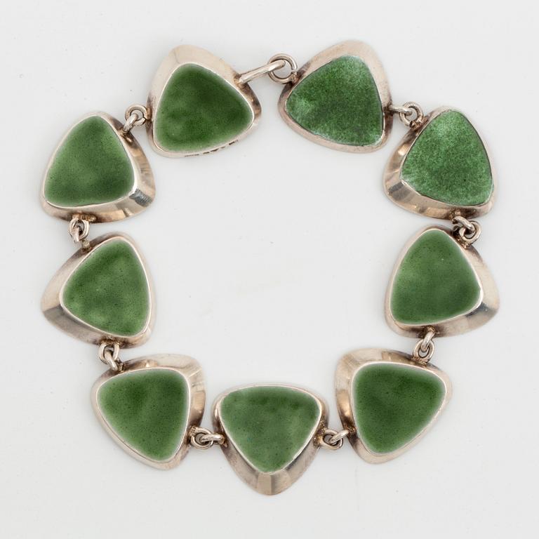 A WA Bolin silver bracelet with green enamel.