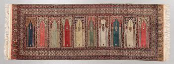 Matto, a runner, an old Anatolian saf, ca 228 x 83,5-85,5 cm (as well as 1,5-2,5 cm flat wave at the ends).