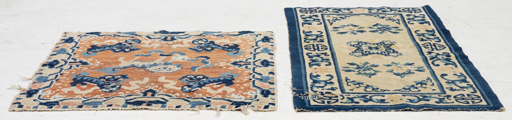 Two Chinese carpet fragments, late Qing dynasty.