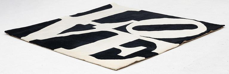 Robert Indiana, a carpet, 'White on Black', Chosen Love, hand tufted, ca 181 x 181 cm.