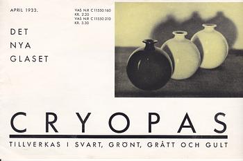 Harald Notini, a "Cryopas" vase model C11550, Pukebergs Glasbruk, 1930s.