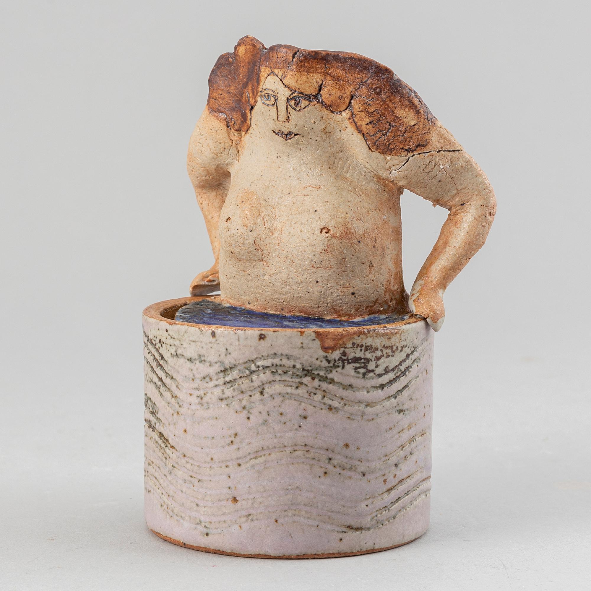 LISA LARSON, a sculptural lidded jar, stoneware, Gustavsberg Studio.