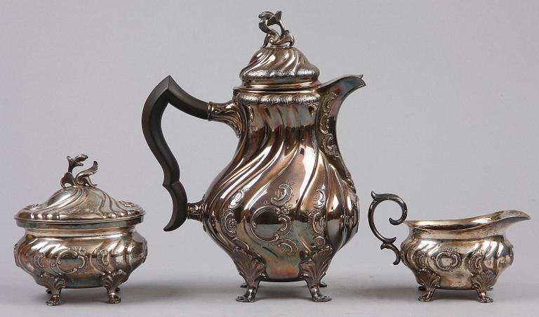 KAFFESERVIS, 3 delar. Silver. CG Hallberg, Stockholm, 1946-47.