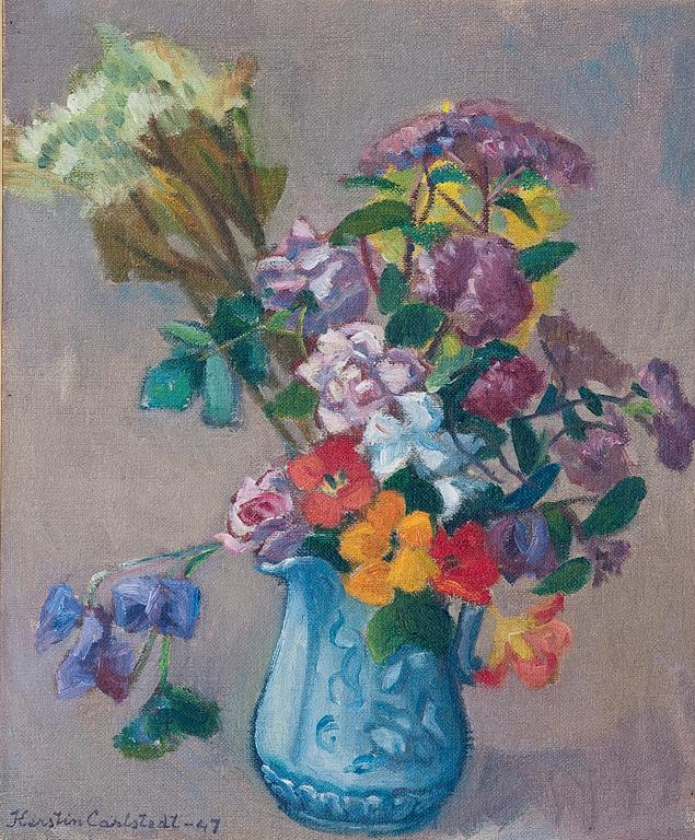 Kerstin Carlstedt, FLOWERS IN A BLUE JUG.