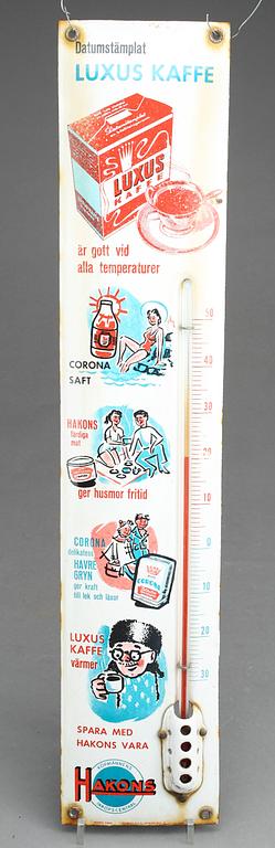 EMALJSKYLT med TERMOMETER, "Luxus Kaffe", 1950/60-tal.
