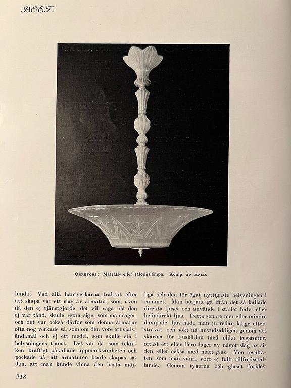 Edward Hald, & Erik Tidstrand, a ceiling lamp, Orrefors & Nordiska Kompaniet, 1920s-30s.