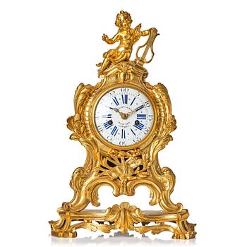 105. A French Louis XV mantel clock, mid 18th century, marked "Julien Le Roy Hr du Roi A PARIS".