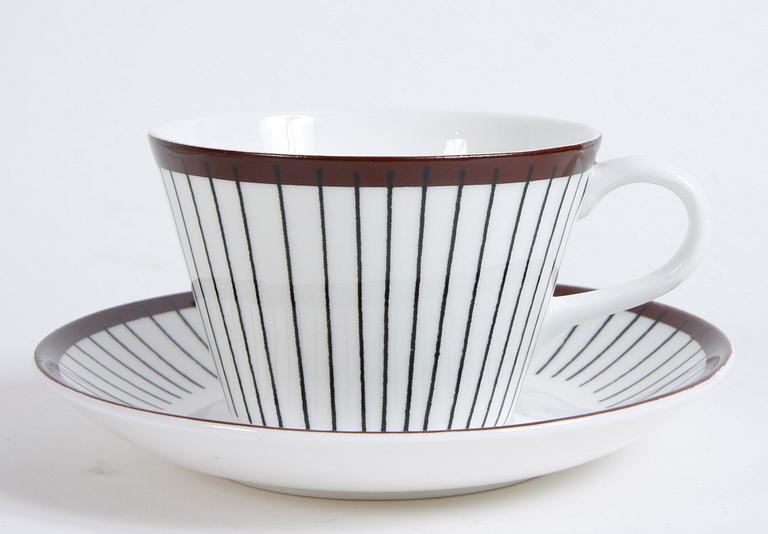KAFFEKOPPAR MED FAT, 6 st, benporslin,  "Spisa ribb", Stig Lindberg, Gustavsberg, 2000-tal.