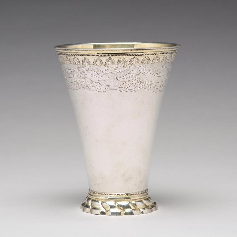 A Swedish 18th century parcel-gilt silver beaker, mark of Isak Sauer, Stockholm 1757.