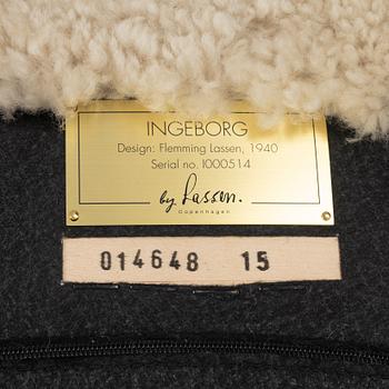 Flemming Lassen, fåtölj med fotpall, "Ingeborg", by Lassen, formgiven 1935.