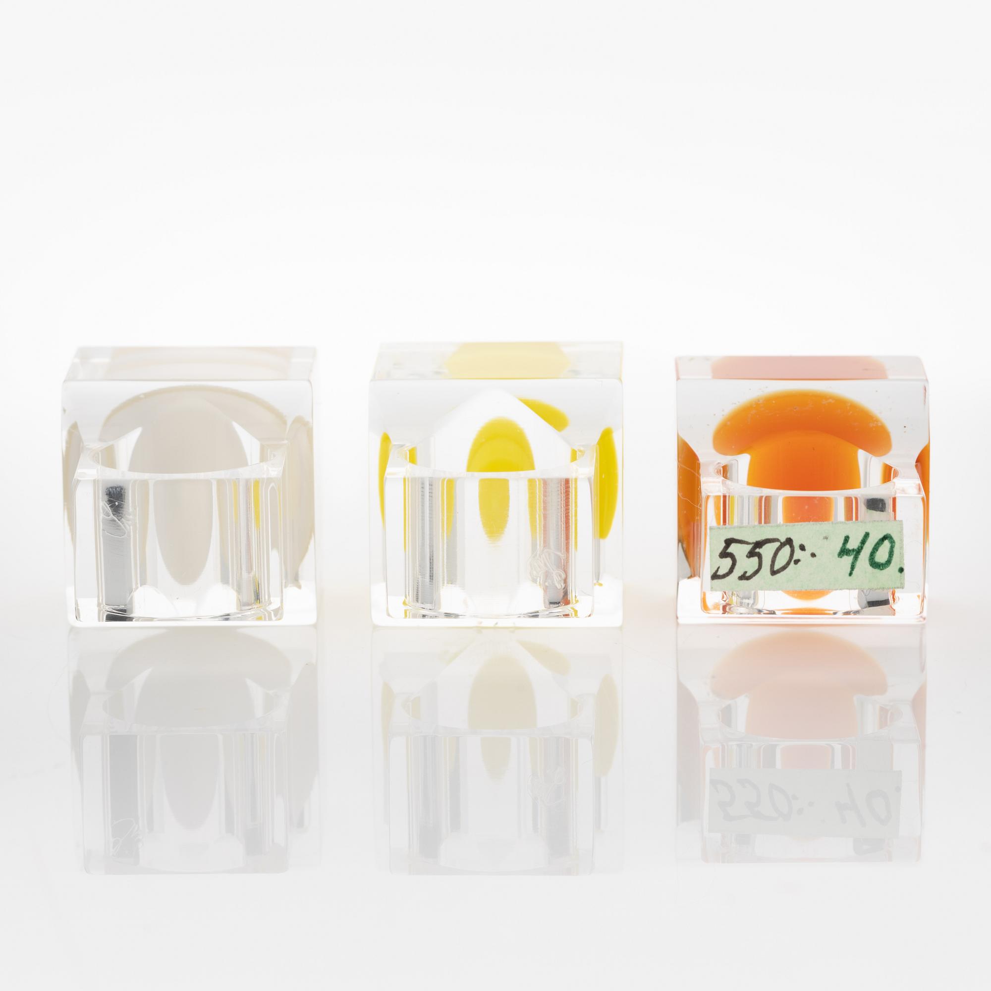 Siv Lagerström, three acrylic plastic rings, 1970s.