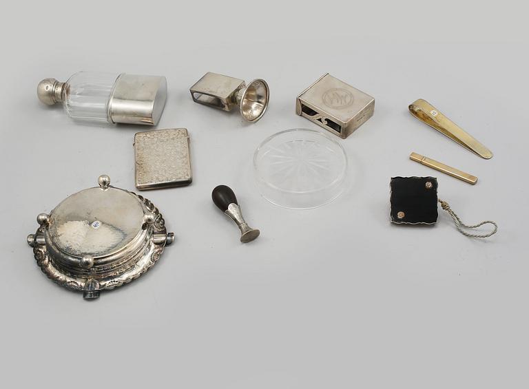 PARTI SILVER, 9 delar, Sverige, England samt importstämplar, 1800- och 1900-tal.