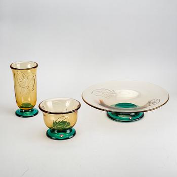 Gunnar Cyrén, bowls / vase, 3 pcs, Orrefors, signed.