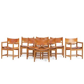 475. Børge Mogensen, a set of eight "Jagtspisestol"/"Spanish Dining" chairs model 3237 & 3238, Fredericia Stolefabrik, Denmark.