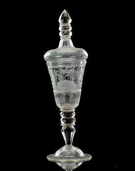POKAL med LOCK, glas. Kungsholms glasbruk, 1700-talets första hälft.