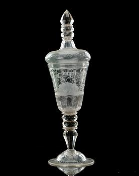 A large cut and engraved Swedish goblet with cover, Kungsholms glasbruk, first half of 18th Century.