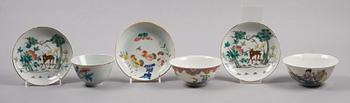 FAT, 3 st samt SKÅLAR, 3 st, porslin, Kina, 1800-1900-tal.