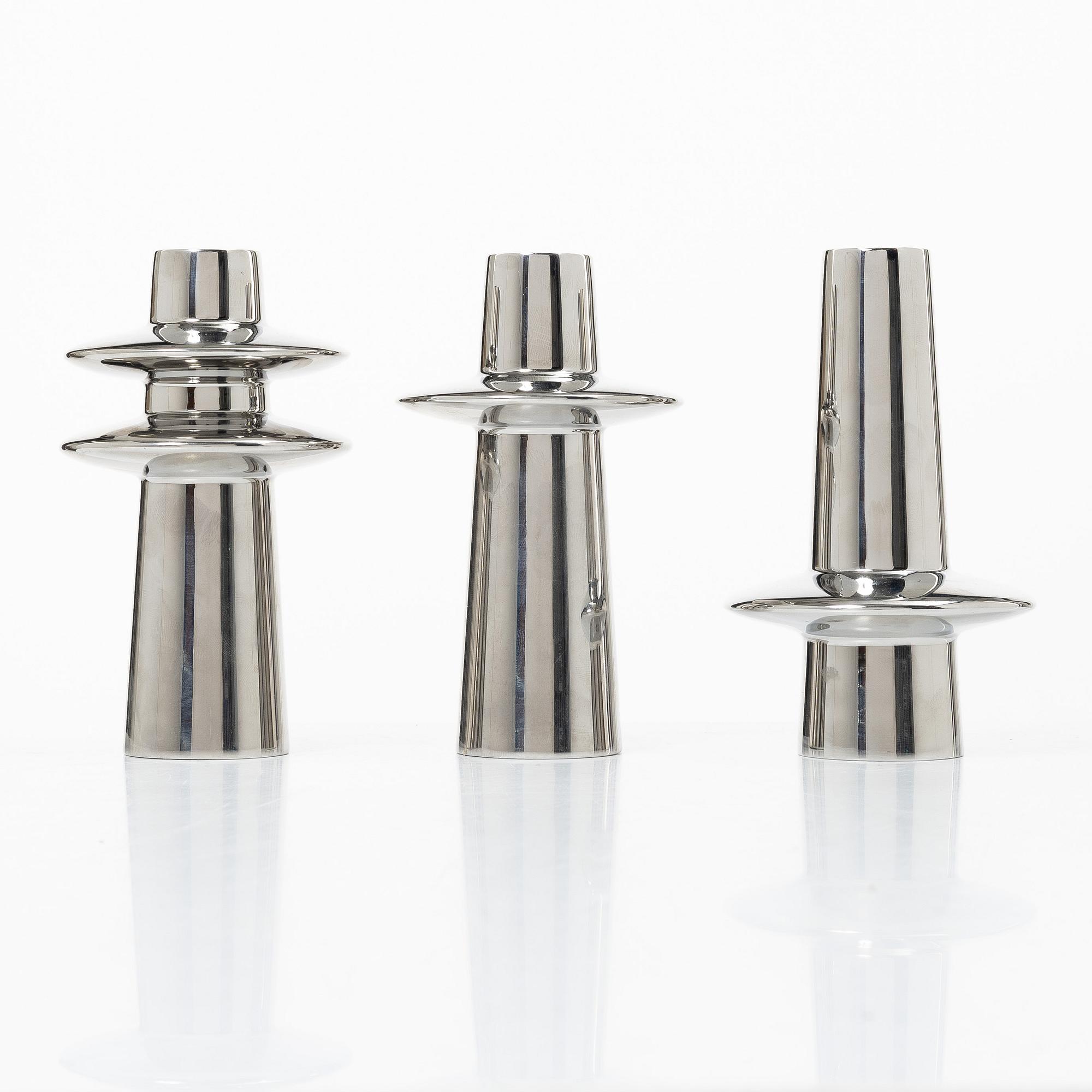 Georg Jensen, Three 'Ellipse' candelabra.