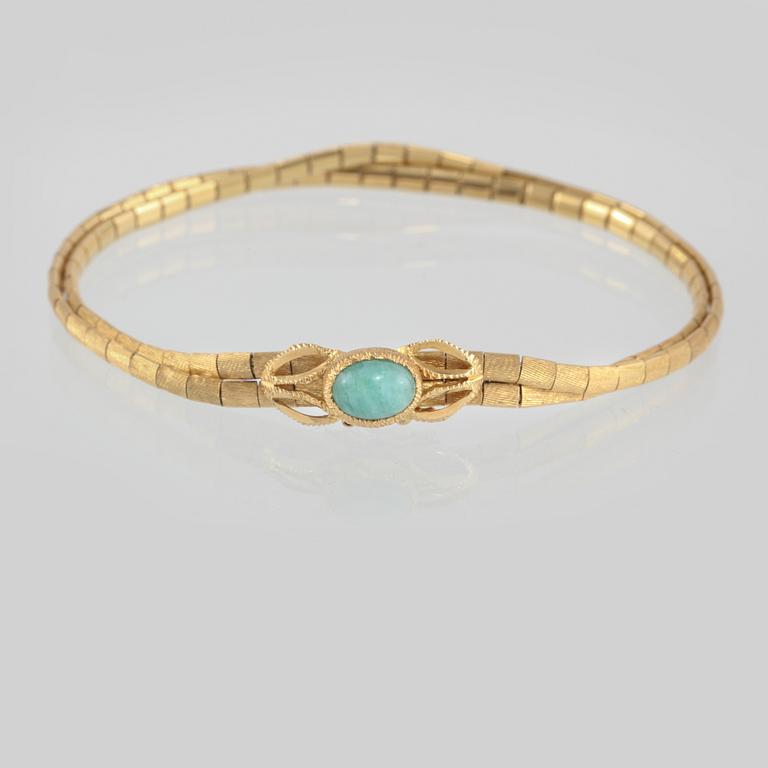 ARMBAND, 18K guld med cabochonslipad variscit, Arezzo, Italien. Vikt 15,7 gram.