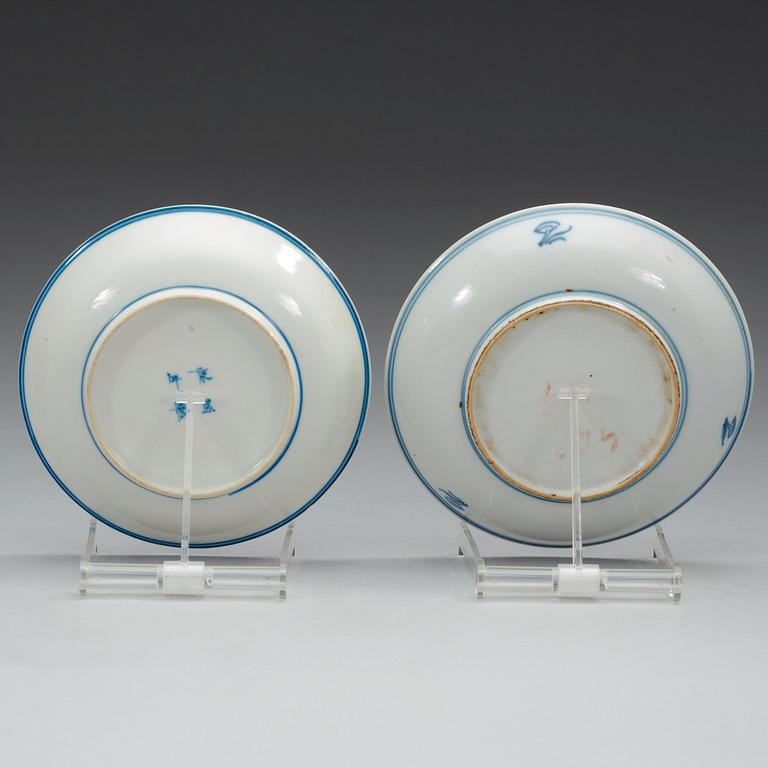 Two blue and white dishes, Qing dynasty.