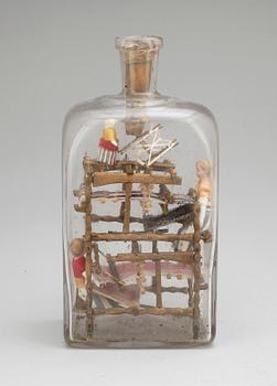 GLASFLASKA MED SJÖMANSARBETE, 1800-tal.