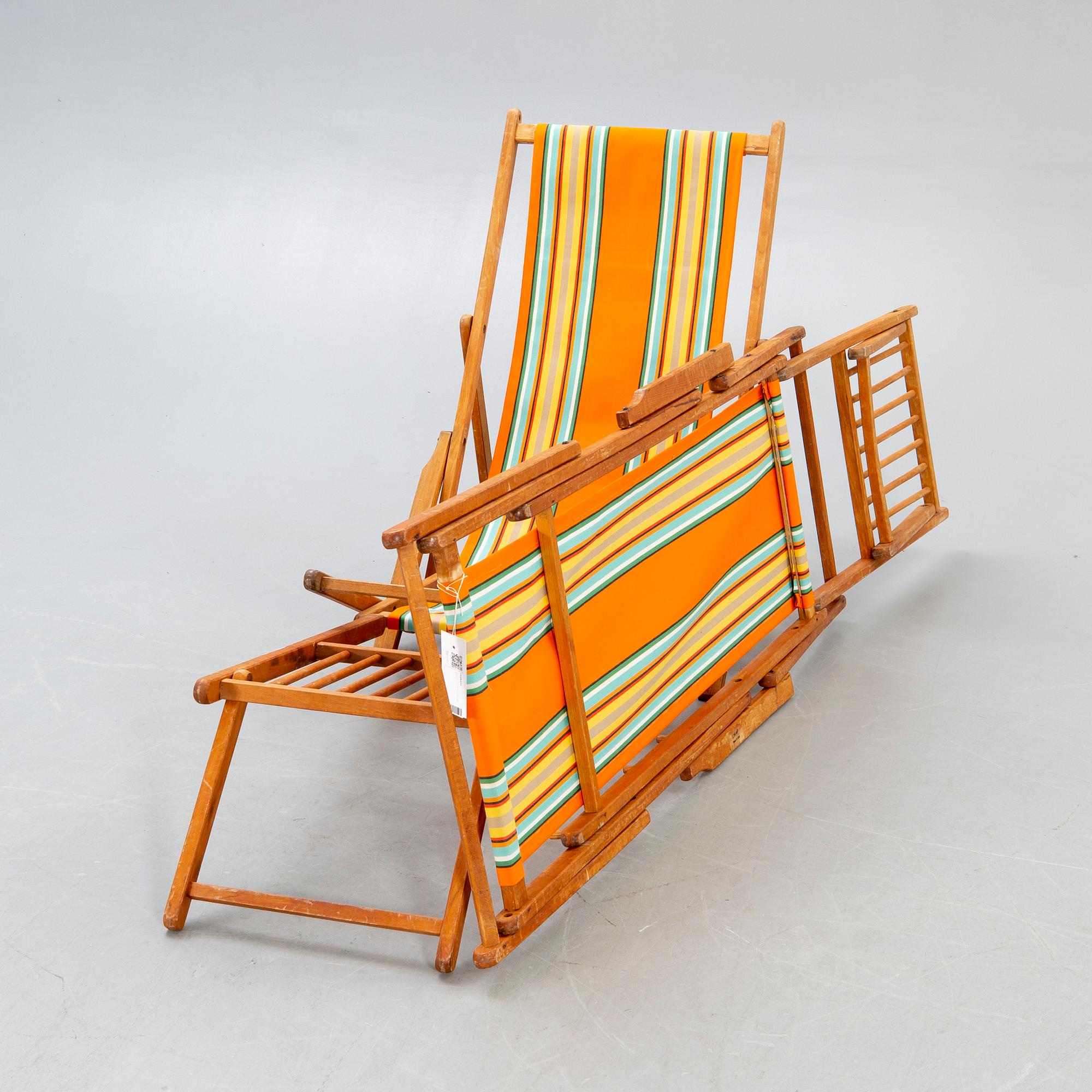 Sun loungers, a pair of footstools, 1950s.