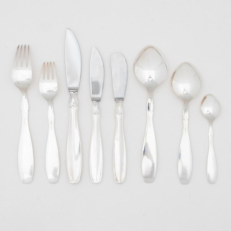 Guldsmedsaktiebolaget (GAB), GAB, cutlery set silver, in case, model 'Vängåva', Stockholm 1964-66 (87 pieces).
