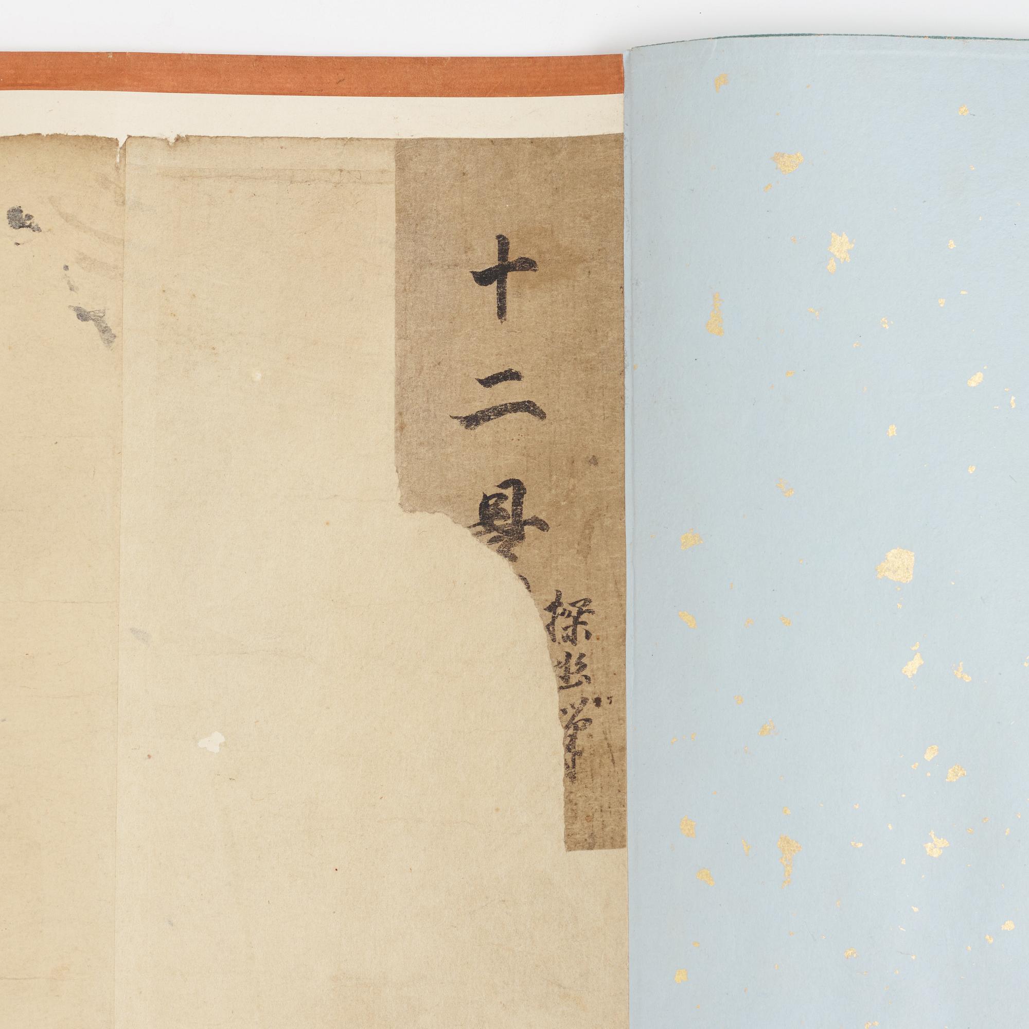 A Japanese Makimomo, ink and colour on paper, Meiji (1868-1912).