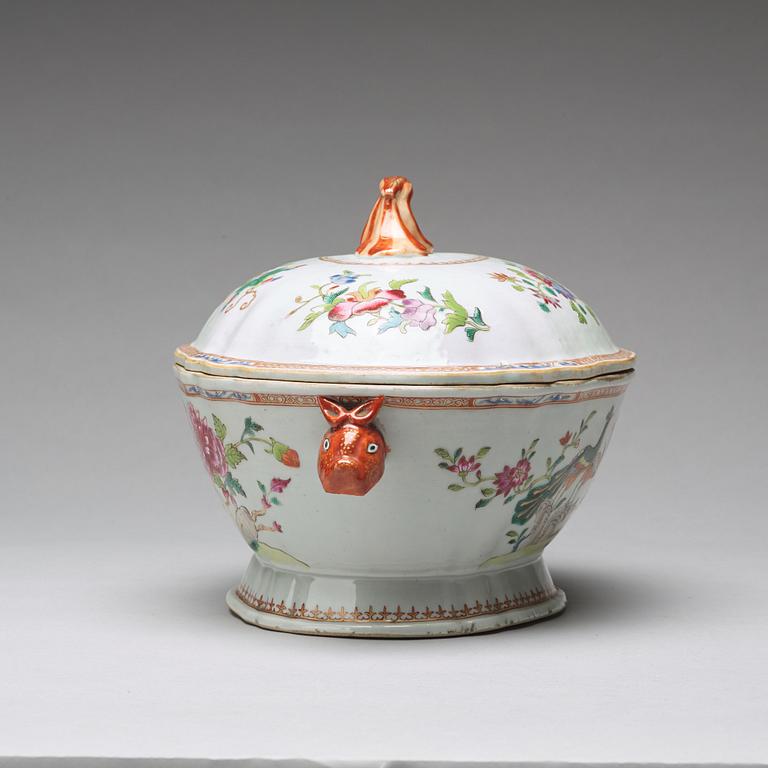 A famille rose 'double peacock' tureen with cover, Qing dynasty, Qianlong (1736-95).