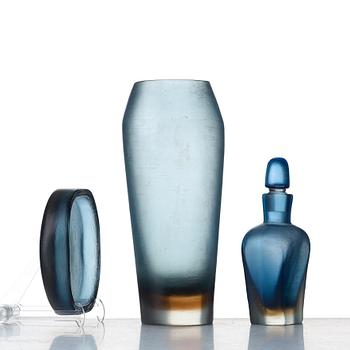 Paolo Venini, a set of three "Incisi" glass objects by Venini, Murano Italy 1950's.