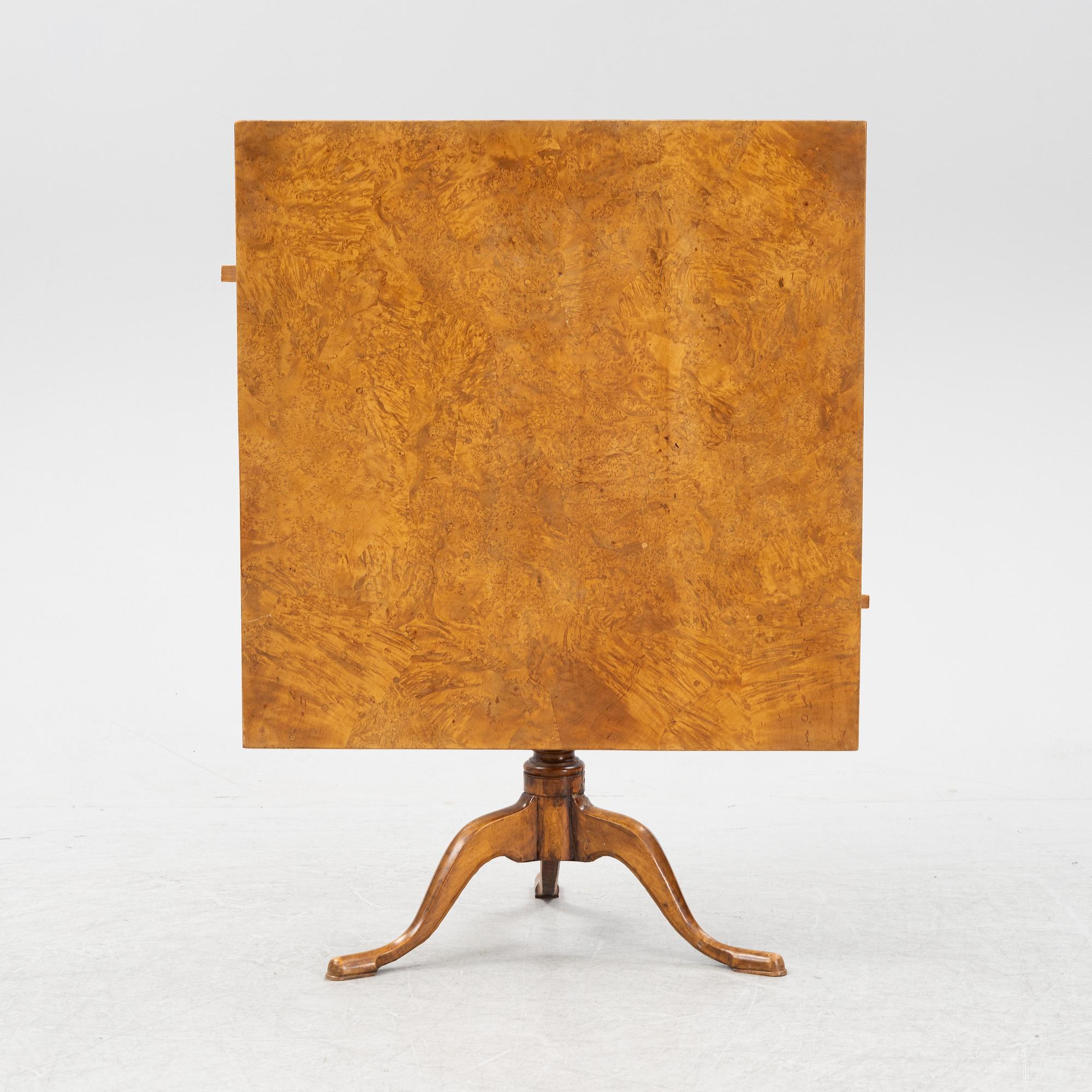 A Swedish root veneered tilt top table, end of the 18th Century.