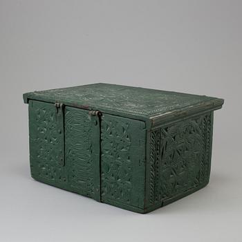 A SWEDISH WOODEN BOX, probably Västergötland, second half of the 18th century.