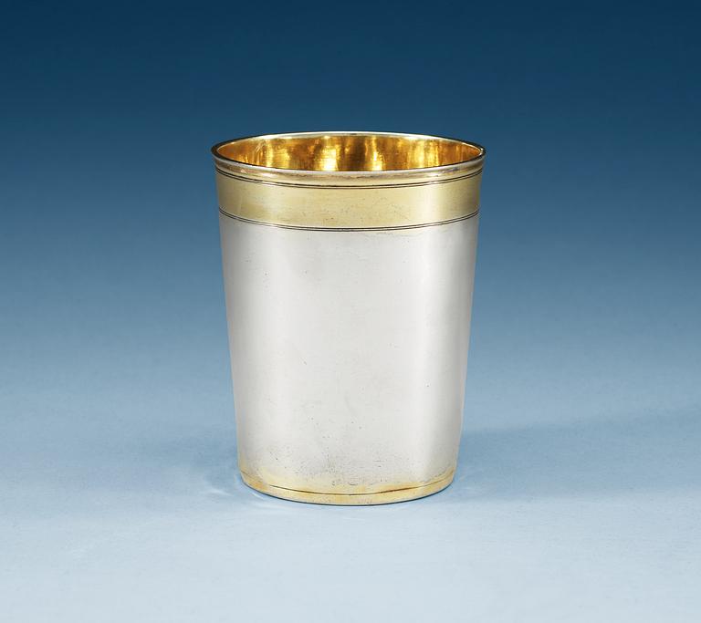 A Geraman 17th century parcel-gilt beaker, makers mark Ulrich Schnell, Augsburg 1660's.