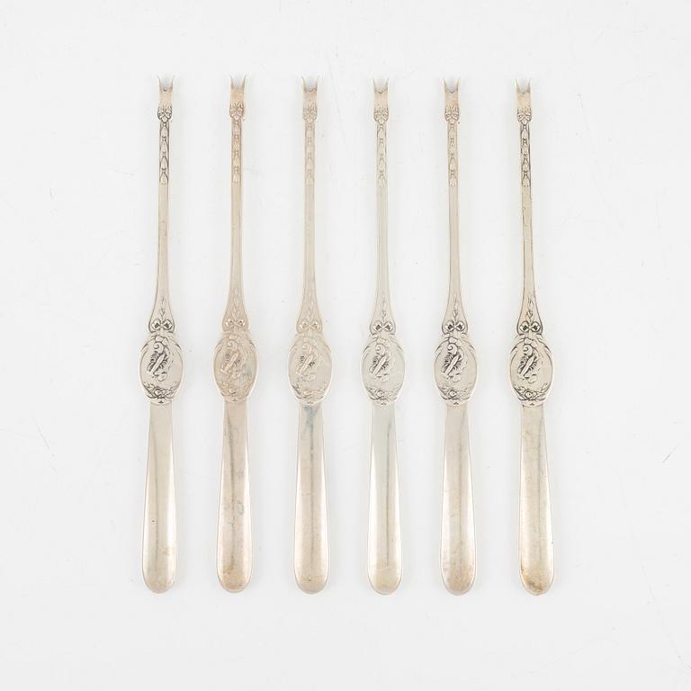 W.A. Bolin, lobster forks, set of 6, silver, Stockholm 1940.