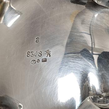 Kaffeservis, 3 delar, silver, rokokostil, Norsk Filigransfabrikk, Oslo, samt med svensk importstämpel 1942.