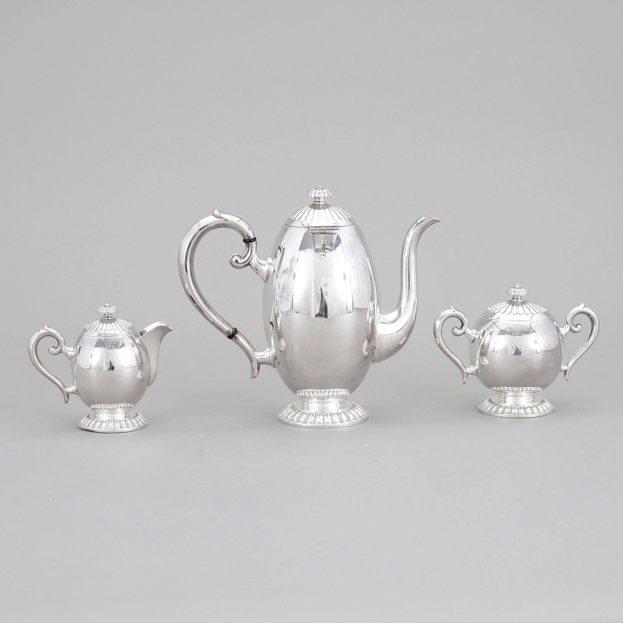 KAFFESERVIS, 3 delar, silver, Norge, 1900-talets andra hälft. Total vikt ca 740 gram.