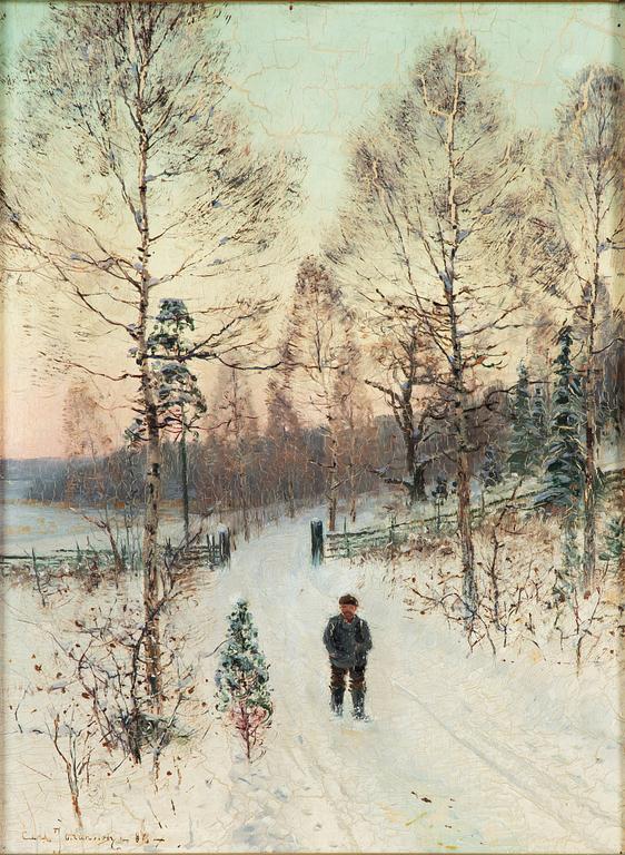 Carl Johansson, Winter Landscape with Wandering Man.