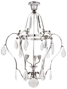 604. An Elis Bergh silver plated chandelier by C.G Hallberg, Sweden 1920's.