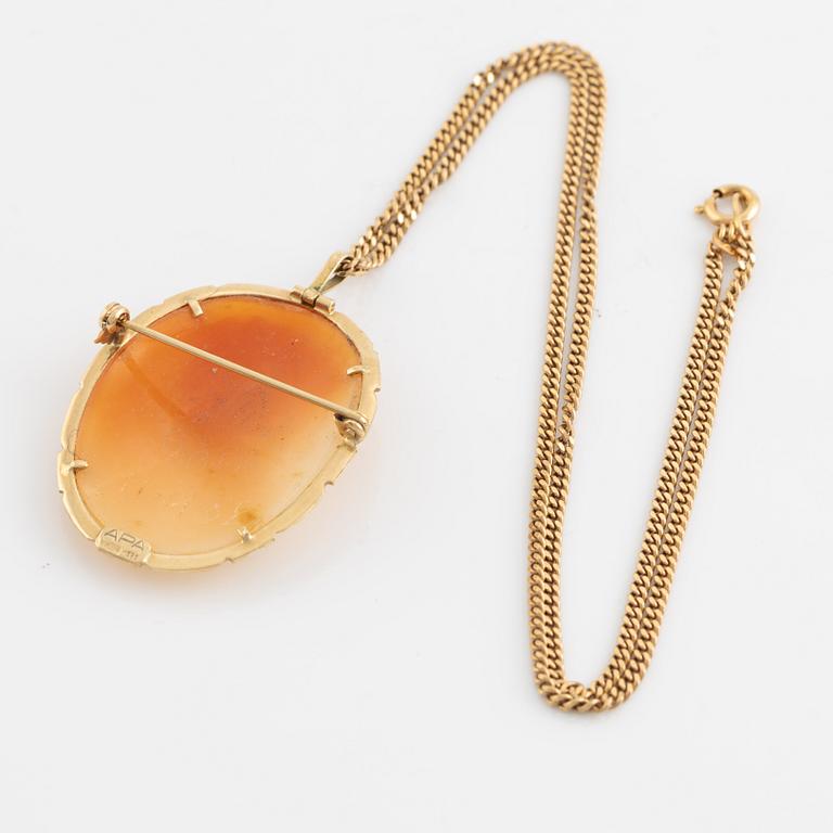 Shell cameo necklace, bracelet and ring.