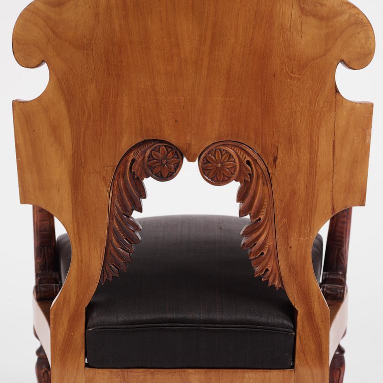 A Russian Nicholas I mahogany armchair, 1820's-30's.