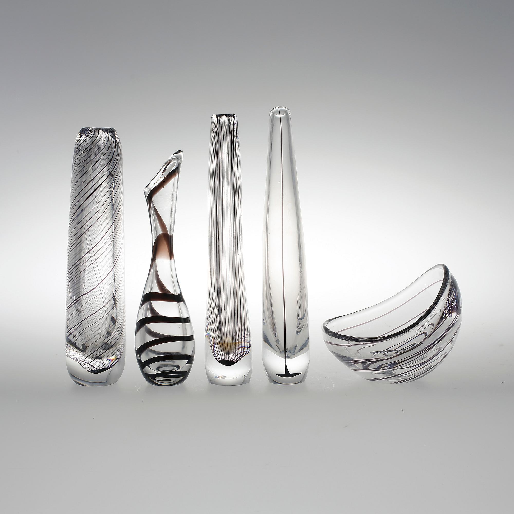 VASER, glas, 5 st, Vicke Lindstrand, Kosta.