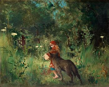 75. Carl Larsson, "Rödluvan och vargen i skogen" (Little red riding hood and the wolf in the forest).