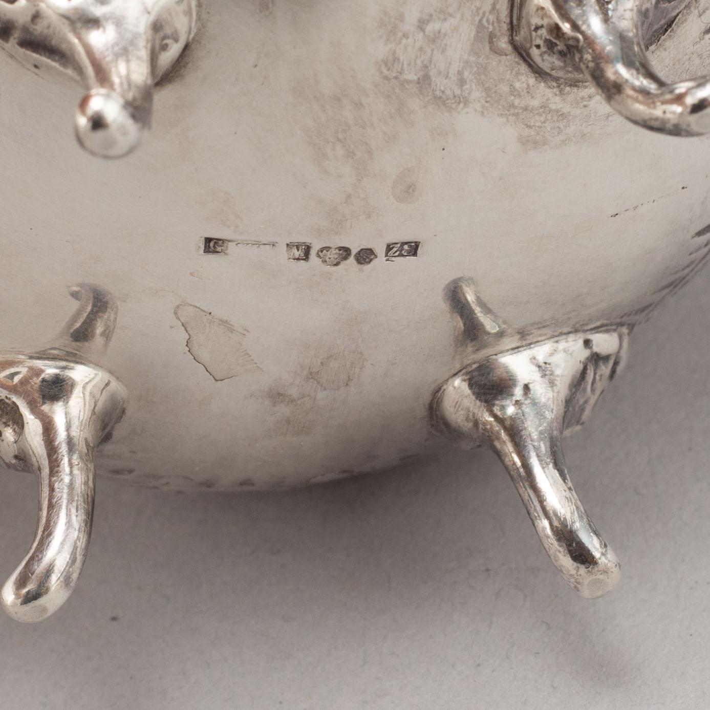 A silver mocha pot, creamer, sugar bowl and tray, some with mark of Gewe, Malmö 1950-51.
