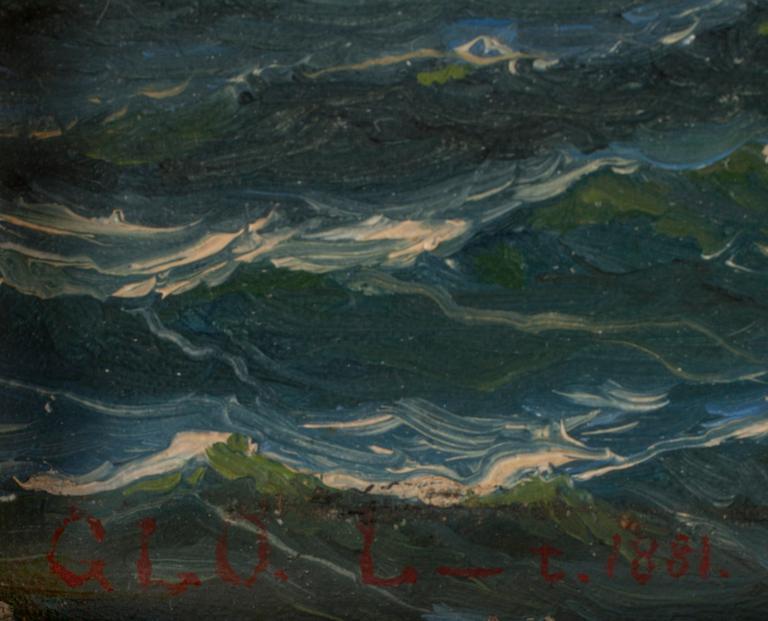 OKÄND KONSTNÄR. Oljemålning på pannå. Bär signatur och datering 1881.