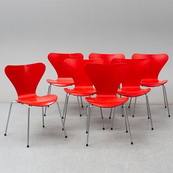 ARNE JACOBSEN, stolar, 7 st, "Sjuan", Fritz Hansen, 1988.